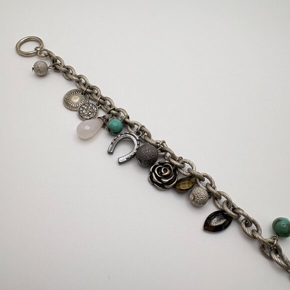 American Eagle Charm Bracelet Horseshoe Flower Charms Silver Tone Live Your Life - Picture 4 of 7